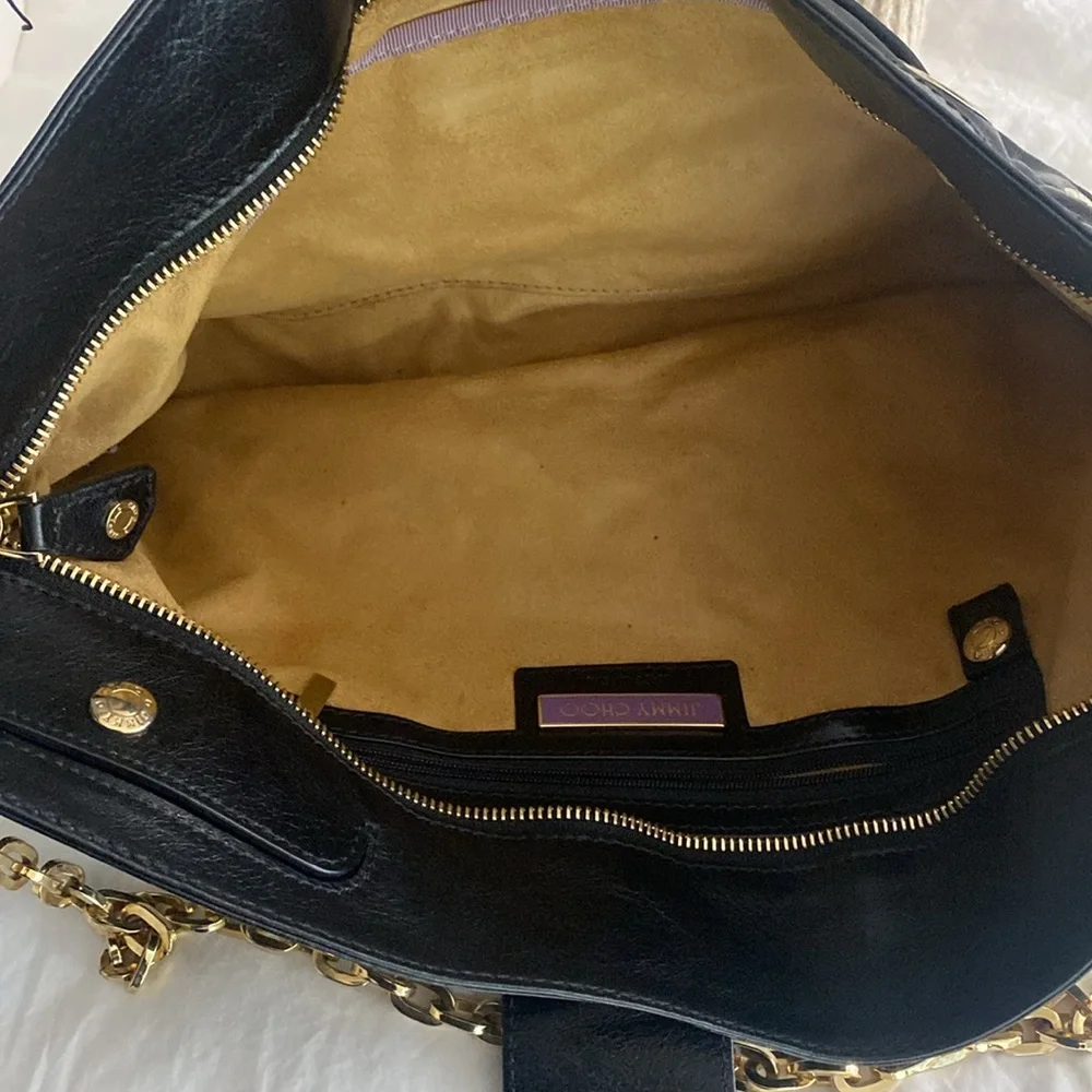 Jimmy Choo Black Leather Chain Shoulder Clutch